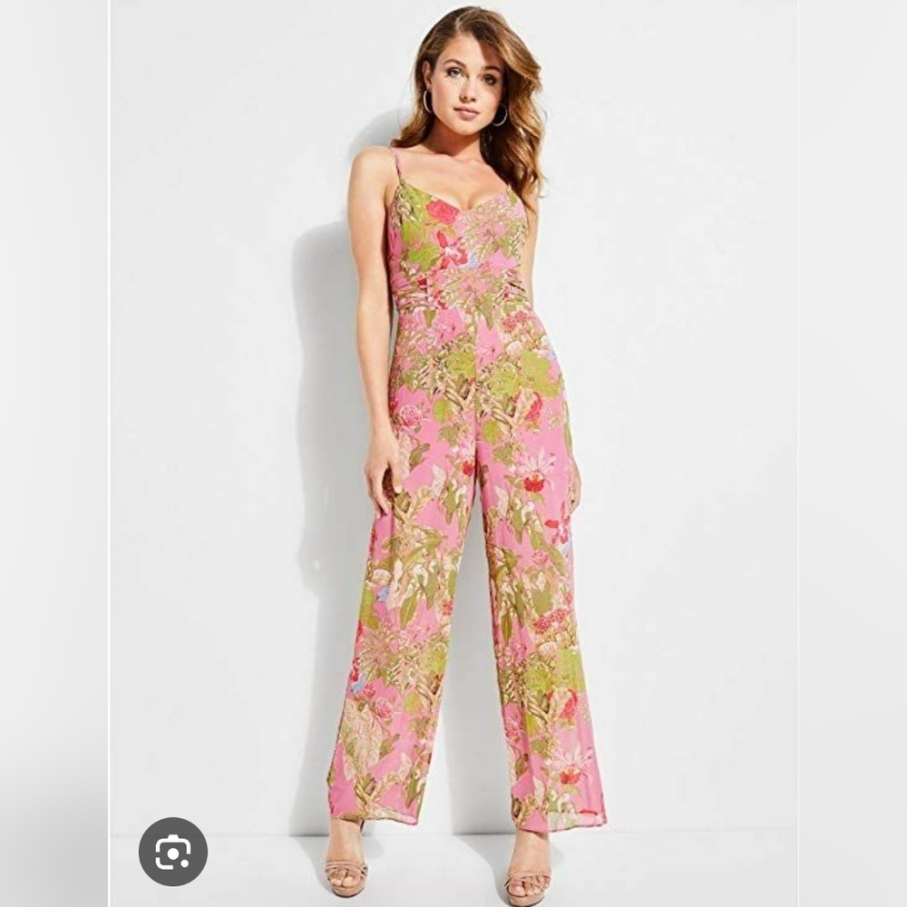 GUESS Floral Sleeveless Jumpsuit Pink and‎ Green Size 2
